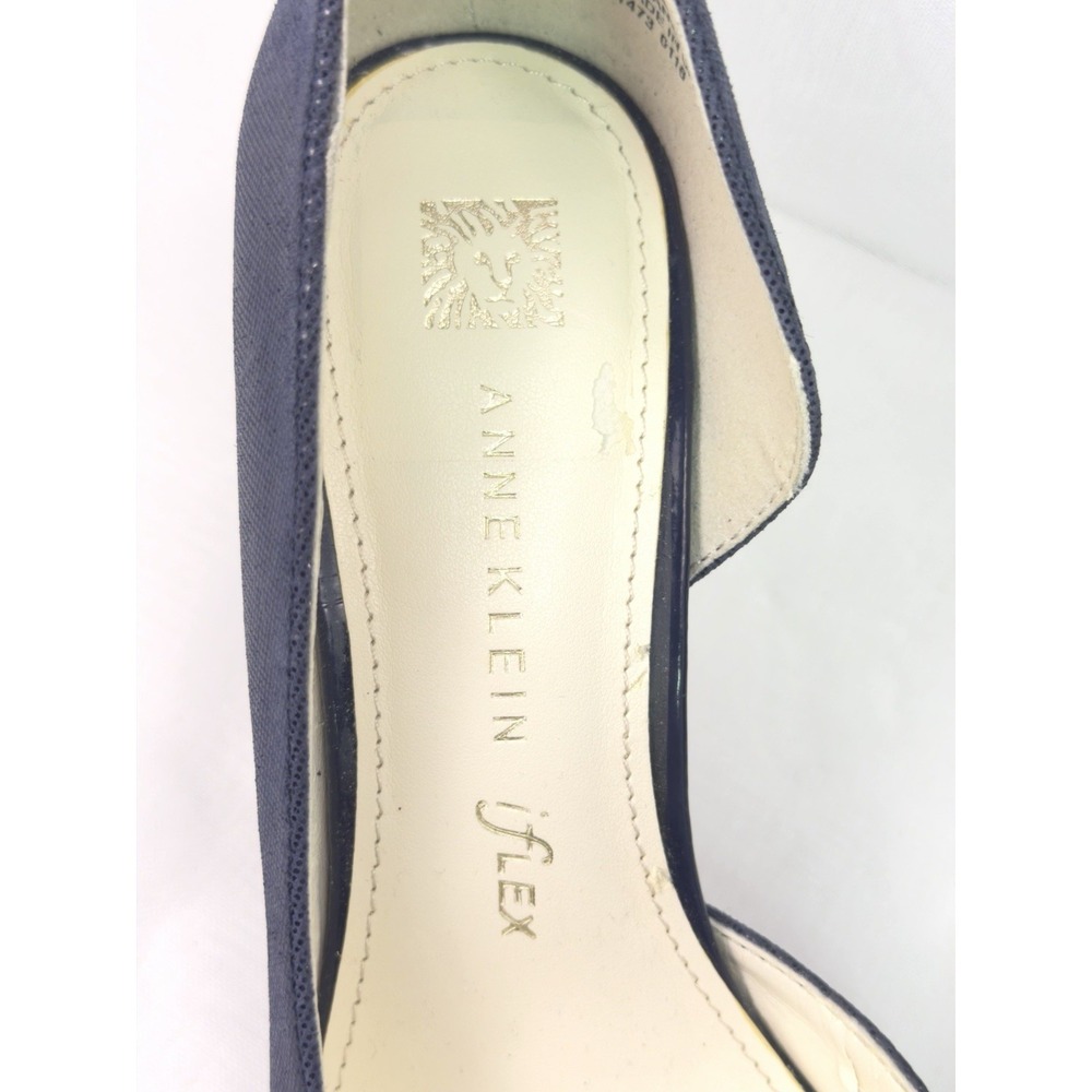 Anne Klein Flex Navy Blue D'Orsay Pointed Toe Heels Womens 7.5M Leather Pumps - Picture 3 of 9